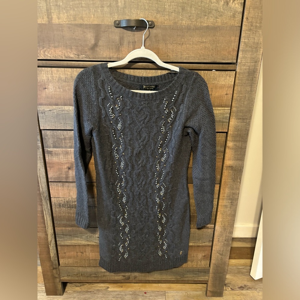 Juicy Couture sweater dress, size XS, gray with beading, excellent condition
